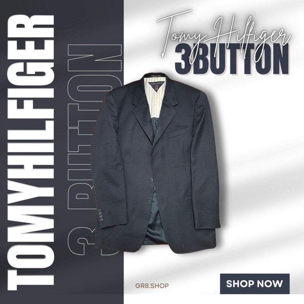 Tommy Hilfiger 3-Button Black Blazer – Classic Formal Suit Jacket